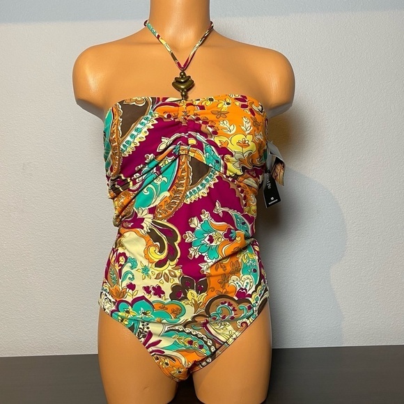 Nwt Be Creative Necklace Bandeau Halter One Piece Vintage Swimsuit (SW20) - Picture 1 of 8
